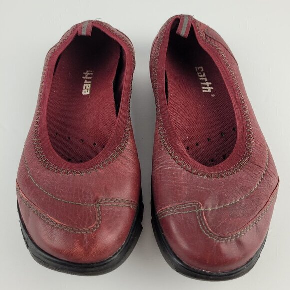 Earth Aspire Bordeaux Red Slip On Leather Flats 6B - Picture 2 of 7